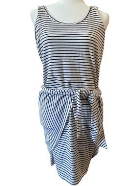 KINLY Striped Tank Dress Wrap Tie Tulip Hem Coastal Nautical Made USA M